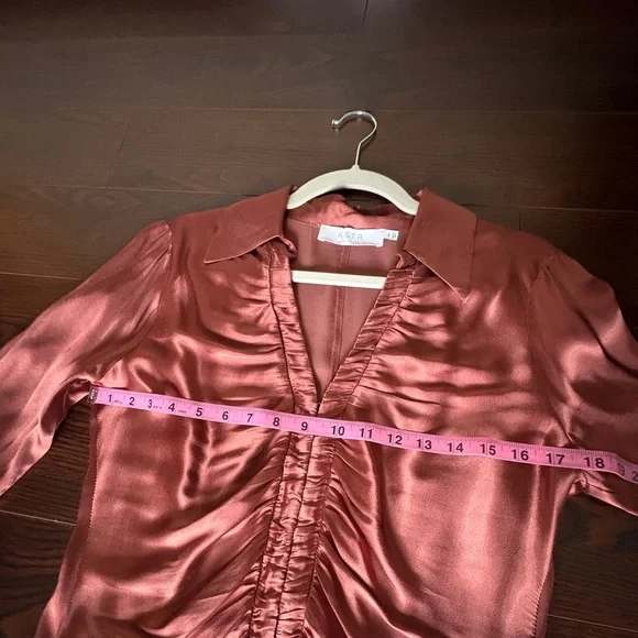 Elegant Satin Ruched Blouse - Rust - Picture 4 of 6